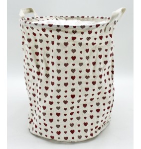 Cesta biancheria in tessuto bianco cuori diametro 34cm