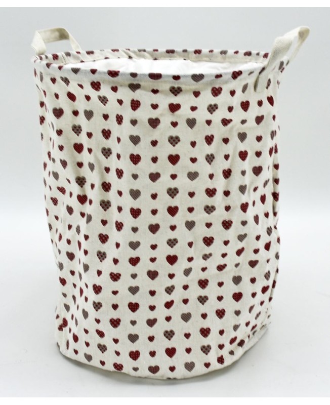 Cesta biancheria in tessuto bianco cuori diametro 34cm