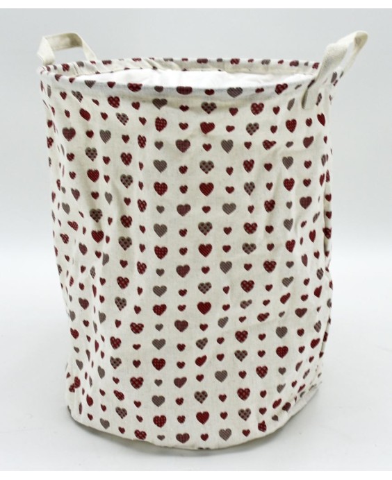 Cesta biancheria in tessuto bianco cuori diametro 34cm