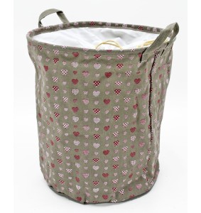Cesta biancheria in tessuto grigio cuori diametro 34cm