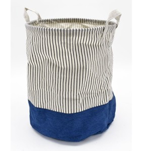 Cesta biancheria in tessuto jeans e righe blu diametro 30cm