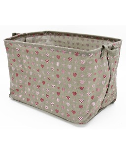 Cesta biancheria rettangolare in tessuto grigio e cuori 38X26H26cm