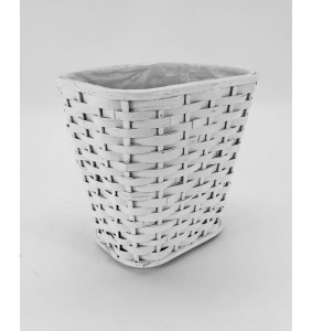 Cestino gettacarta rettangolare in rattan bianco shabby chic 26X20H26cm