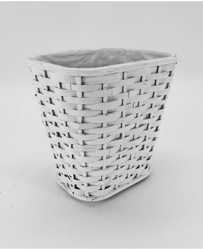 Cestino gettacarta rettangolare in rattan bianco shabby chic 26X20H26cm