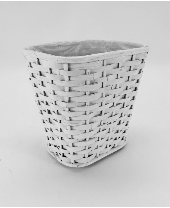 Cestino gettacarta rettangolare in rattan bianco shabby chic 26X20H26cm