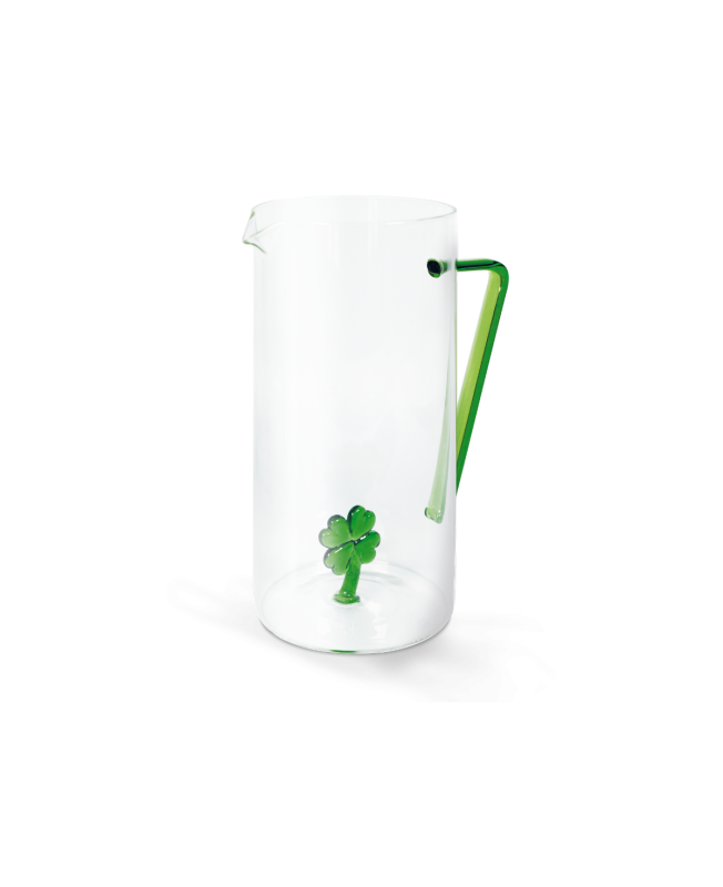 WD Lifestyle Caraffa in vetro con decoro in vetro colorato Quadrifoglio