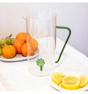 WD Lifestyle Caraffa in vetro con decoro in vetro colorato Quadrifoglio