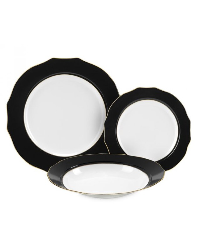 Fade servizio di piatti da 18 in porcella e filo oro Vivienne Nero