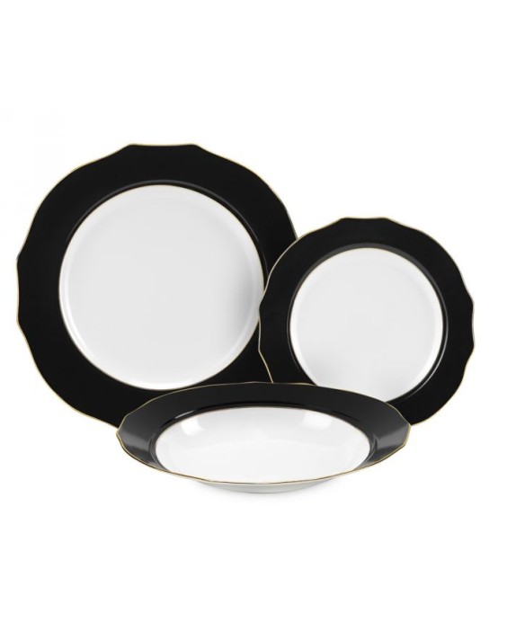 Fade servizio di piatti da 18 in porcella e filo oro Vivienne Nero