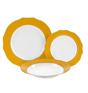 Fade servizio di piatti da 18 in porcella e filo oro Vivienne Senape