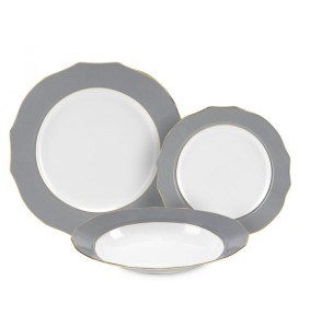 Fade servizio di piatti da 18 in porcella e filo oro Vivienne Grigio