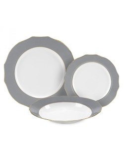 Fade servizio di piatti da 18 in porcella e filo oro Vivienne Grigio