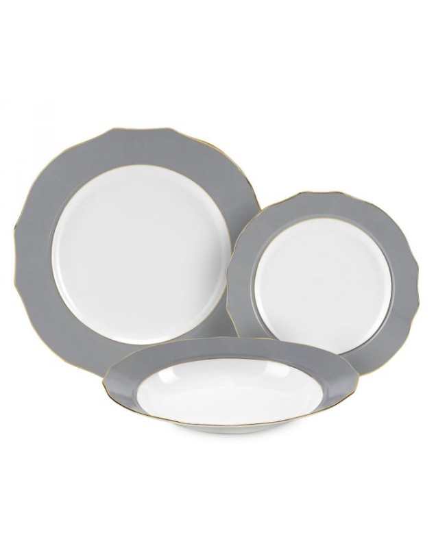 Fade servizio di piatti da 18 in porcella e filo oro Vivienne Grigio