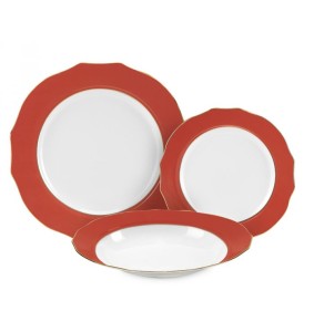 Fade servizio di piatti da 18 in porcella e filo oro Vivienne Corallo