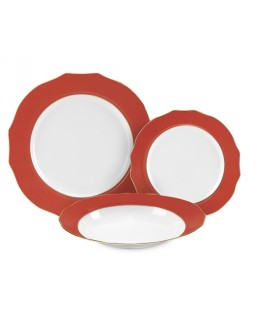 Fade servizio di piatti da 18 in porcella e filo oro Vivienne Corallo