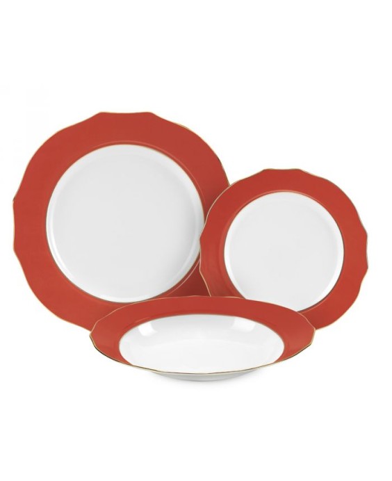 Fade servizio di piatti da 18 in porcella e filo oro Vivienne Corallo