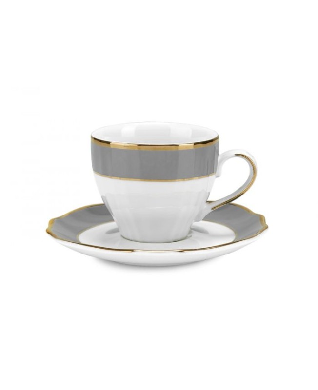 Fade set 6 tazzine da caffè in porcellana e filo oro Vivienne Grigio