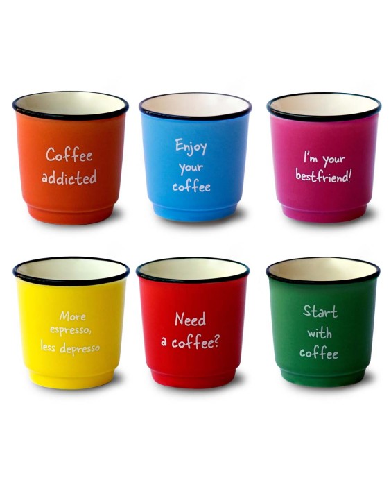 Set 6 tazzine da caffè in New Bone China Multicolor WD LifeStyle