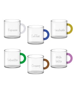 Set 6 tazzine da caffè in in vetro con scritta WD LifeStyle
