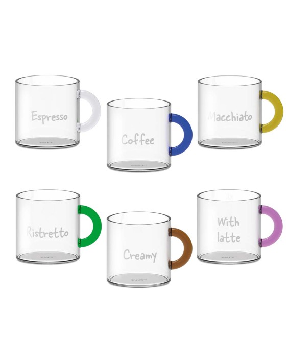 Set 6 tazzine da caffè in in vetro con scritta WD LifeStyle