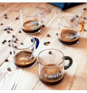 Set 6 tazzine da caffè in in vetro con scritta WD LifeStyle