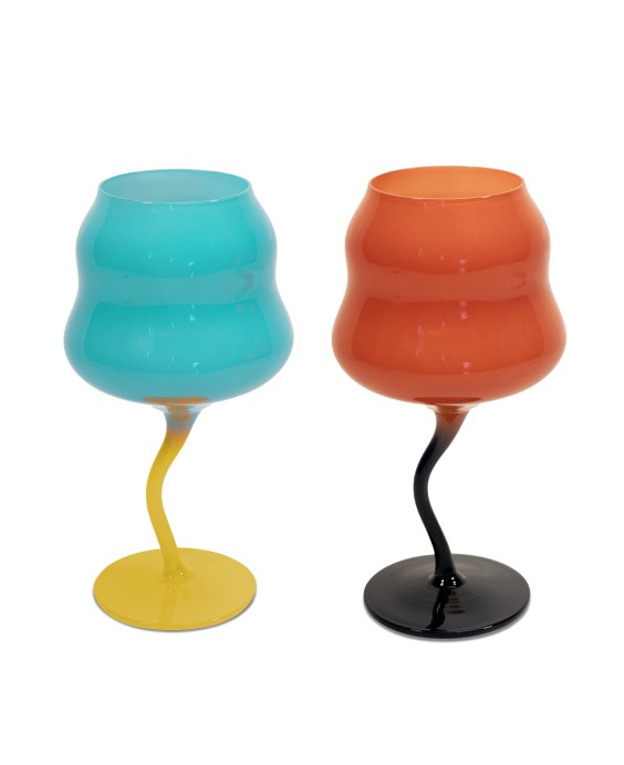 Set 2 calici da cocktail in vetro azzurro e arancio WD LifeStyle