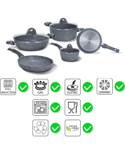 Batteria di Pentole 8 pezzi Antiaderenti ad Induzione Madame Petravera 3.0