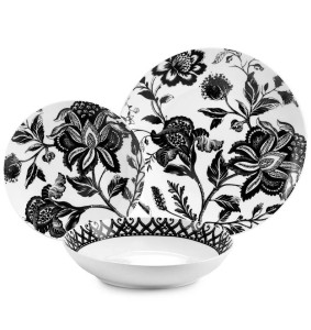 Fade servizio di piatti 18 pezzi in porcellana Armonia Nero