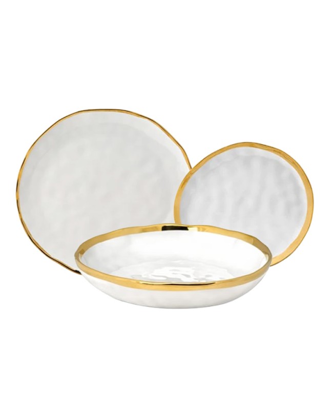 Fade servizio di piatti 18 pezzi in porcellana bianca e oro Pepita