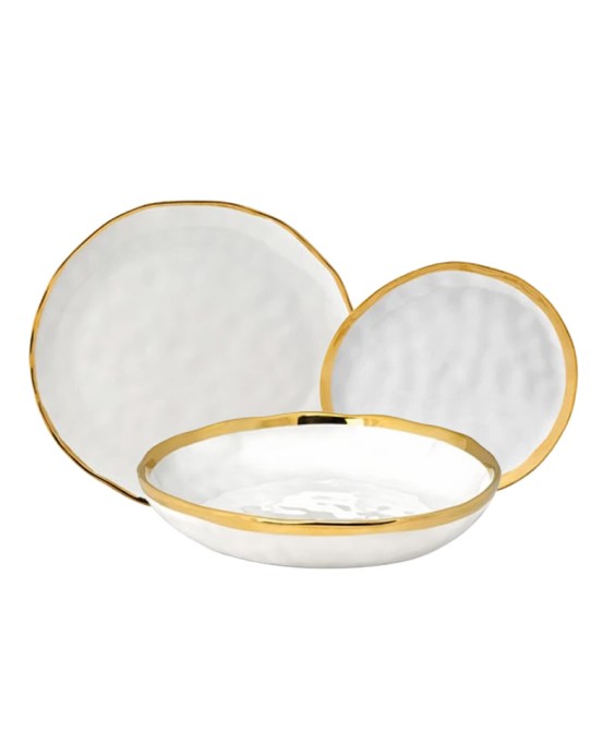 Fade servizio di piatti 18 pezzi in porcellana bianca e oro Pepita