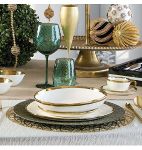 Fade servizio di piatti 18 pezzi in porcellana bianca e oro Pepita