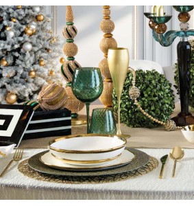 Fade servizio di piatti 18 pezzi in porcellana bianca e oro Pepita