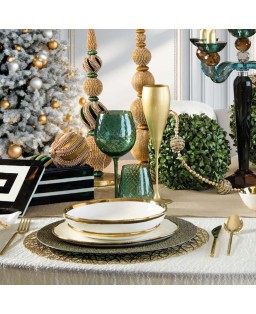 Fade servizio di piatti 18 pezzi in porcellana bianca e oro Pepita