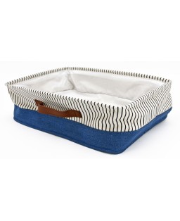 Cesto rettangolare in tessuto jeans e righe blu 38x26xH10cm