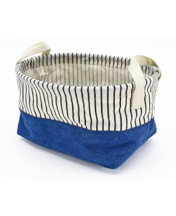 Cestino ovale in tessuto jeans e righe blu 22x18xH16cm