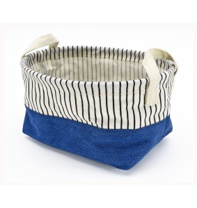 Cestino ovale in tessuto jeans e righe blu 16x15xH9cm