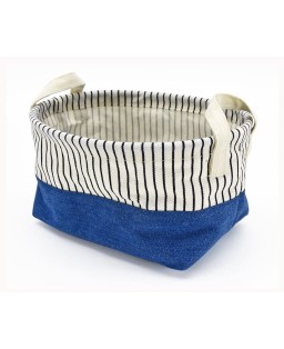 Cestino ovale in tessuto jeans e righe blu 16x15xH9cm